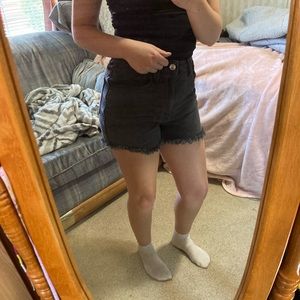 Ultra high-rise faded black mom shorts